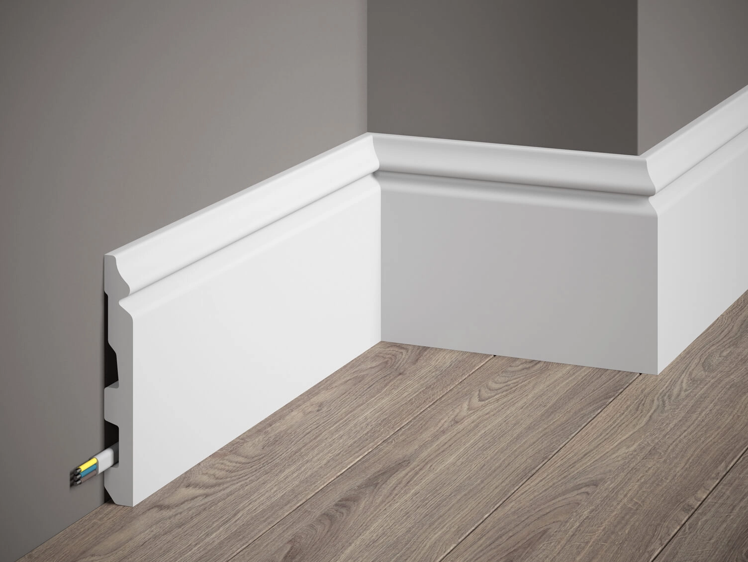 Listwa przypodłogowa MD360 biała wym. 200 x 1.8 x 13.7 cm, z PolyForce