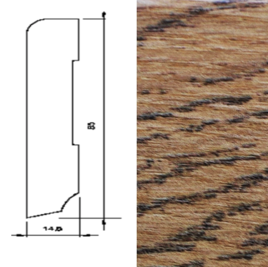 Drewniana listwa przypodłogowa lakierowana 60/16 (240 cm x 6 cm x 1,5 cm) Dąb Antic