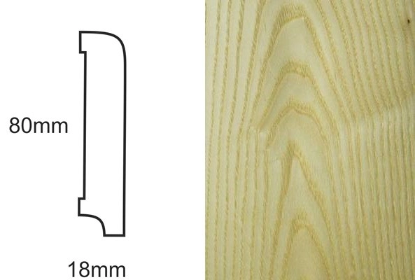 Listwa przypodłogowa fornirowana nielakierowana CP80 R10 (240 cm x 8 cm x 1,8 cm) Jesion Select