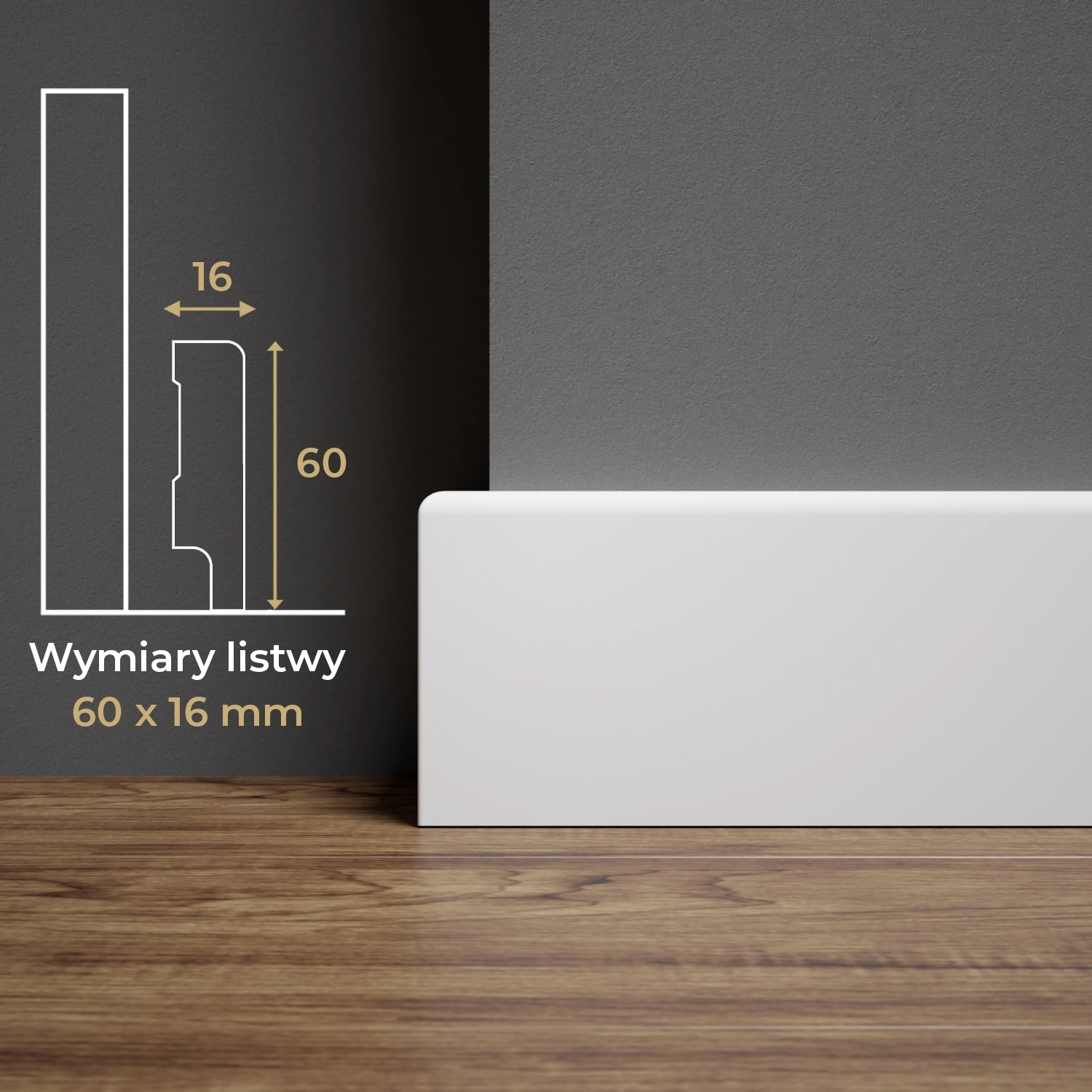 Listwa przypodłogowa MDF lakierowana biała z wodoodporną powłoką TRIO 6cm - ostatnie 16 metrów