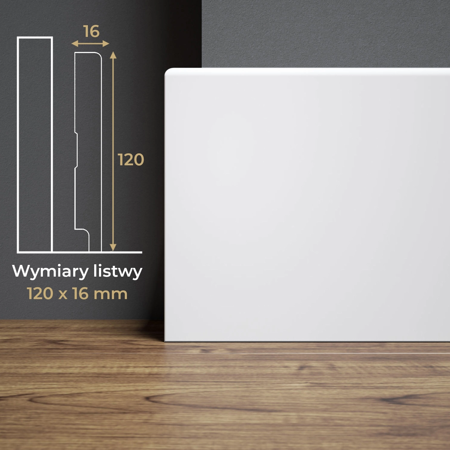 PRÓBKA 20 CM - Listwa przypodłogowa MDF lakierowana biała z wodoodporną powłoką TRIO 12cm
