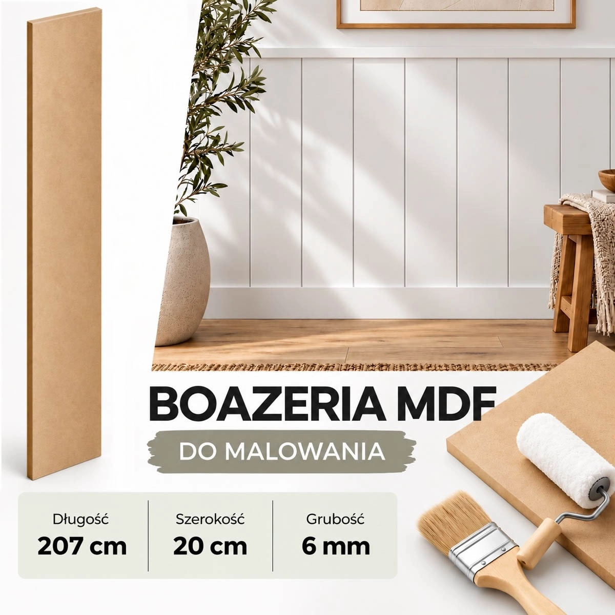 Listwa boazeryjna ELEGANT XL, boazeria ścienna MDF, do malowania