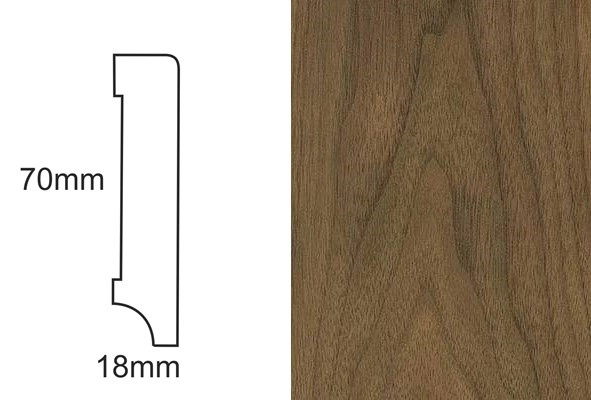 Listwa przypodłogowa fornirowana lakierowana CP70 R3 (240 cm x 7 cm x 1,8 cm) orzech