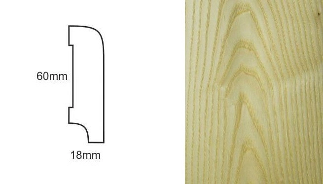 Listwa przypodłogowa fornirowana nielakierowana CP60 (240 cm x 6 cm x 1,8 cm) jesion select