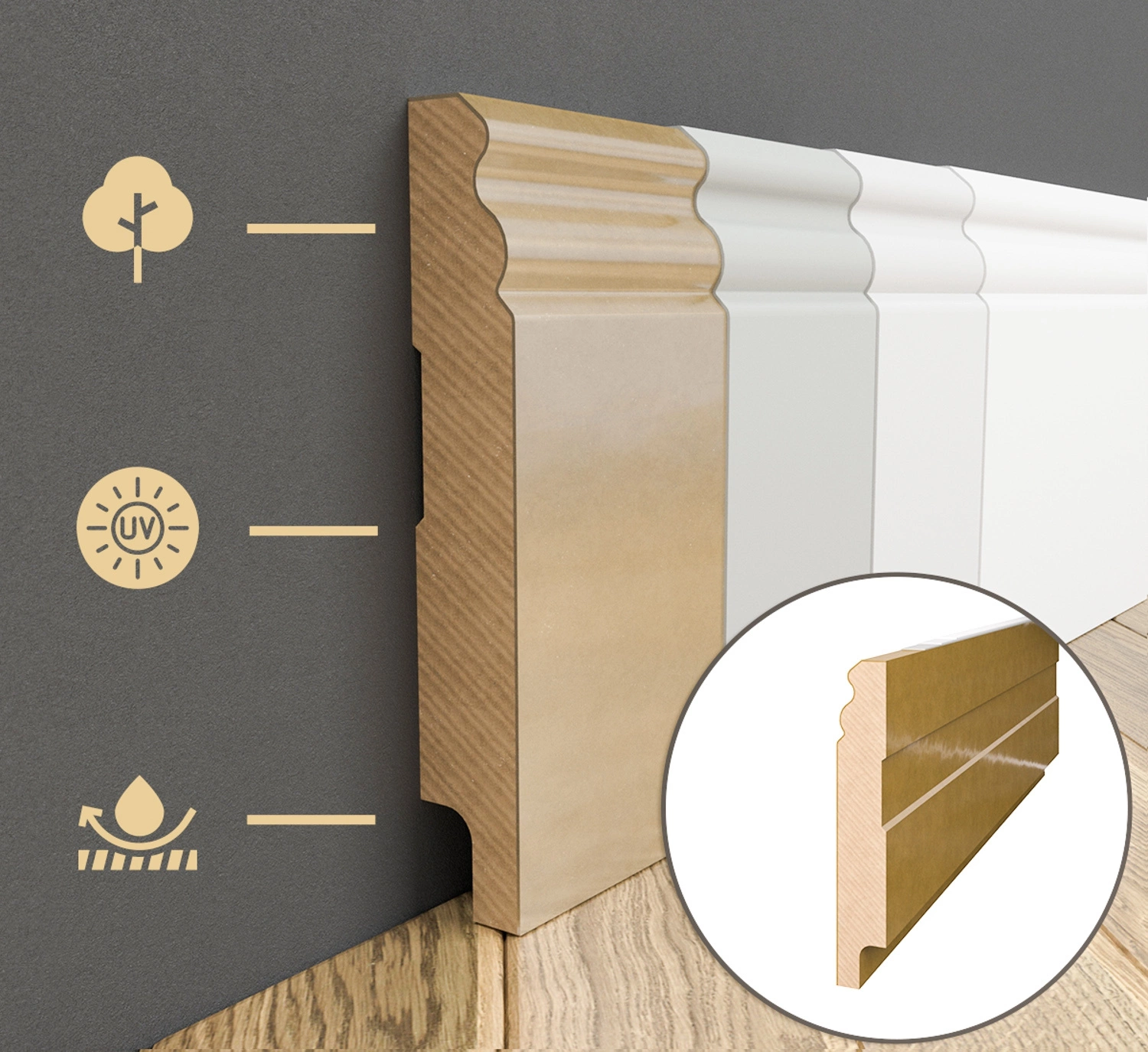 Listwa przypodłogowa MDF lakierowana biała z wodoodporną powłoką ESTILO 8cm