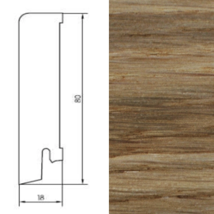 Drewniana listwa przypodłogowa lakierowana 80/18 (240 cm x 8 cm x 1,8 cm) Dąb Szczotka
