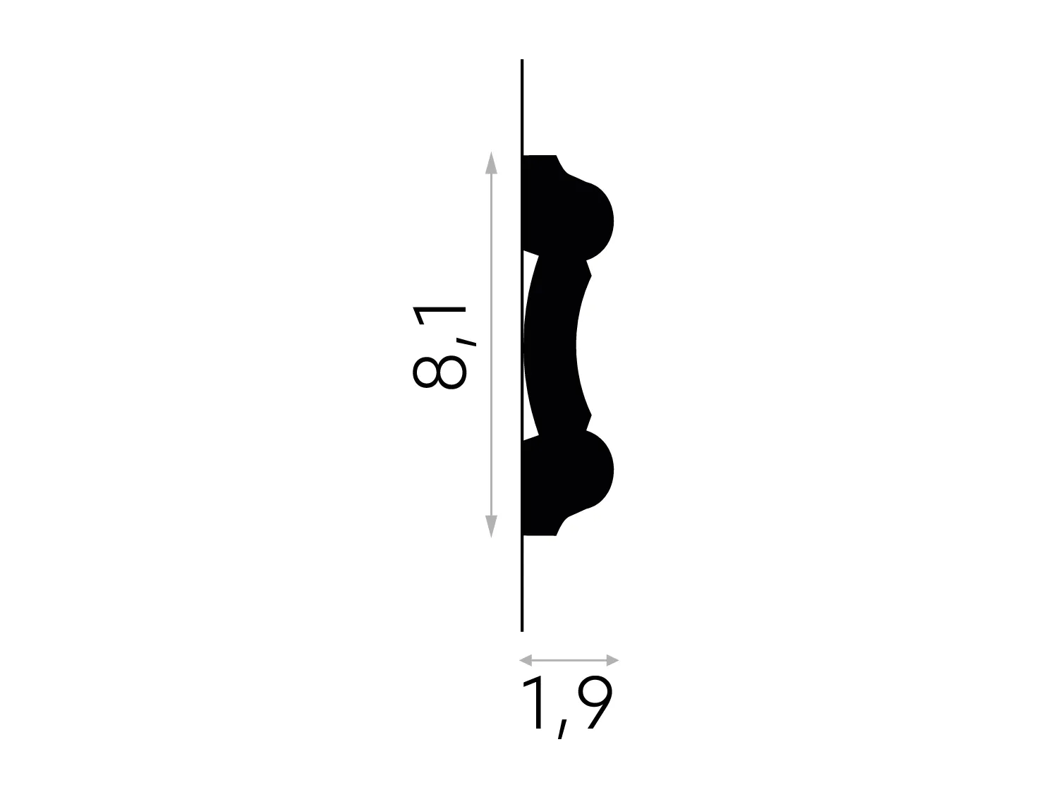 Listwa ścienna MDD339 biała wym. 200 x 1.9 x 8.1 cm, z ProFoam