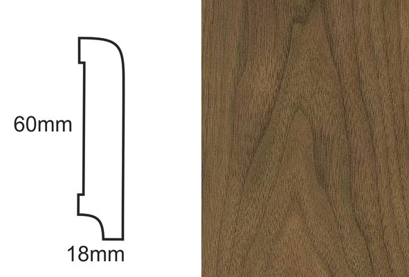Listwa przypodłogowa fornirowana lakierowana CP60 (240 cm x 6 cm x 1,8 cm) orzech