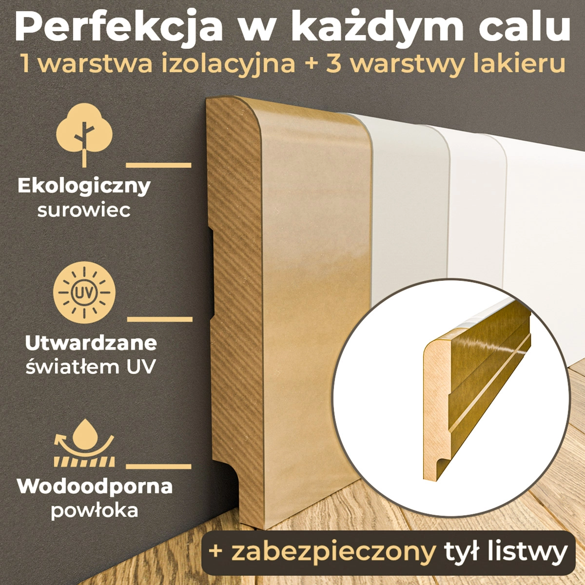 PRÓBKA 20 CM - Listwa przypodłogowa MDF lakierowana wodoodporna powłoka SOLO SLIM 8cm