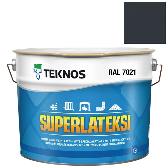 Teknos Superlateksi, matowa farba do boazerii, listew i sztukaterii, pojemność 0,9 L, kolor czarnoszary RAL7021