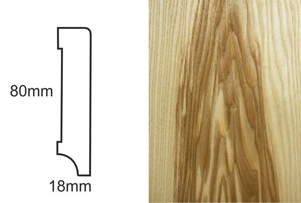 Listwa przypodłogowa fornirowana nielakierowana CP80 R3 (240 cm x 8 cm x 1,8 cm) jesion ciemny