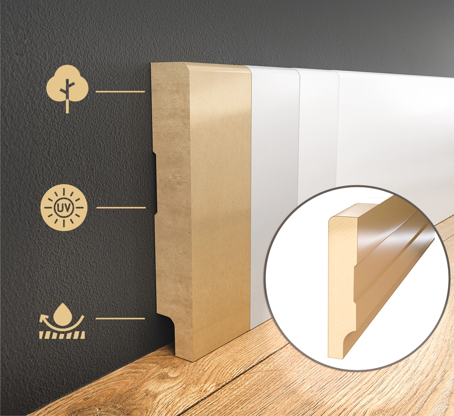 Listwa przypodłogowa MDF lakierowana biała z wodoodporną powłoką TRIO 12cm