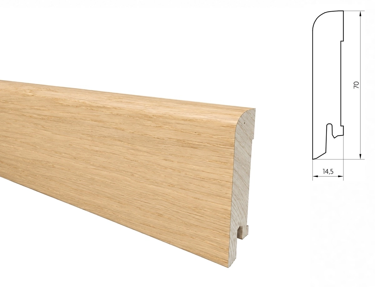 PRÓBKA 20 CM - Listwa przypodłogowa drewniana do malowania, dąb europejski surowy, 70x15 mm