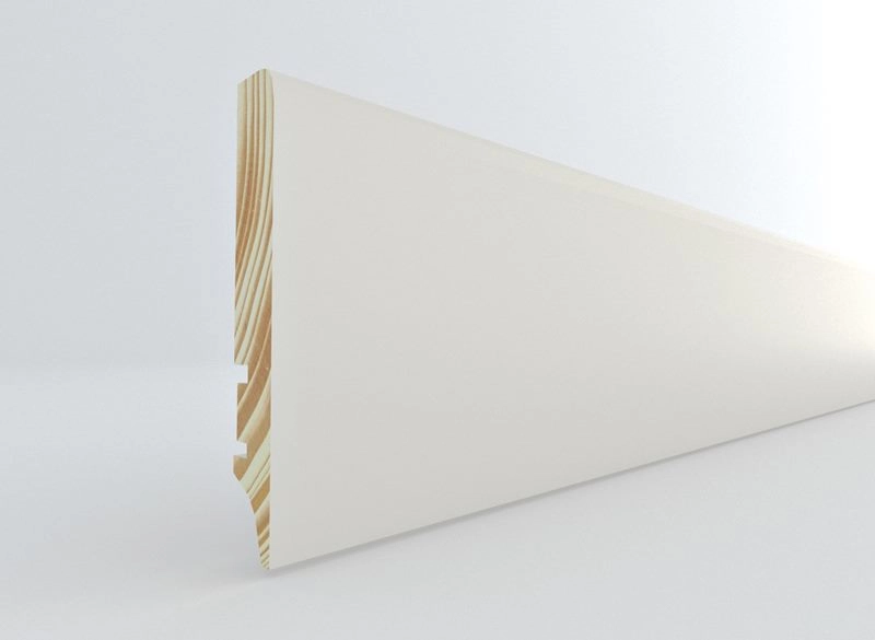 Listwa przypodłogowa drewniana lakierowana PW95 (220 cm x 9,5 cm x 1,6 cm) iglaste białe RAL 9010 półmat