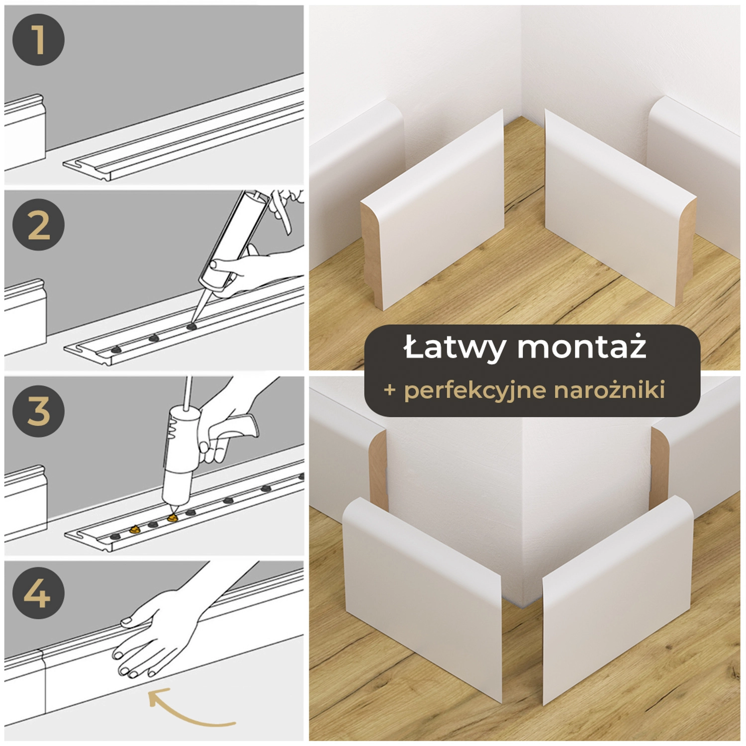 Listwa przypodłogowa lakierowana biała, MDF wilgocioodporny, FOGE LB1 - 8cm