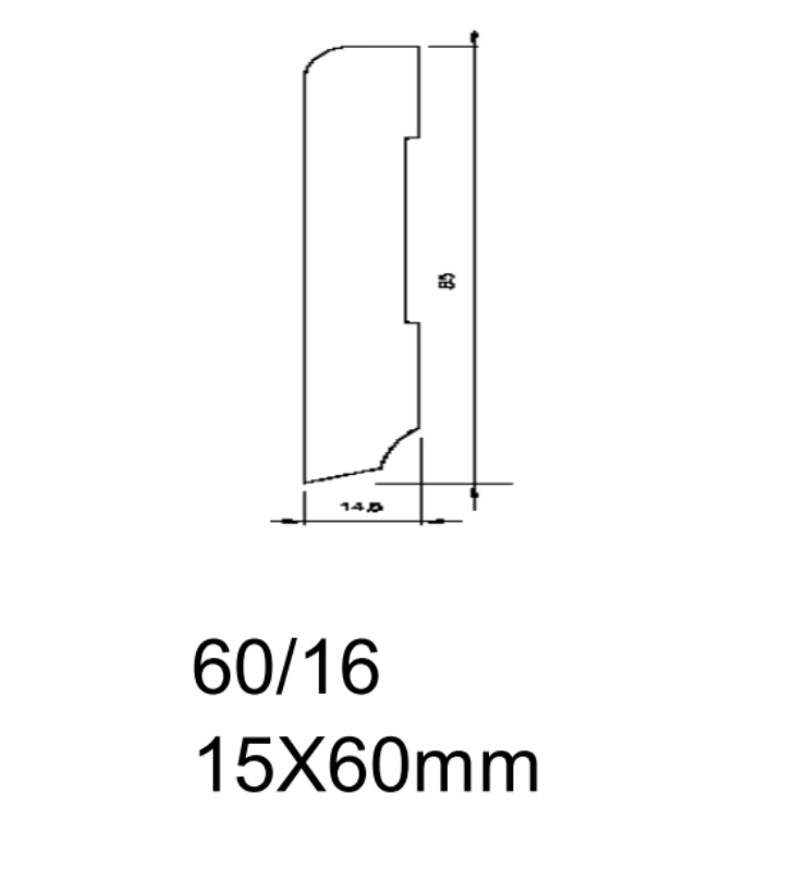 Drewniana listwa przypodłogowa lakierowana 60/16 (240 cm x 6 cm x 1,5 cm) Dąb Szczotka